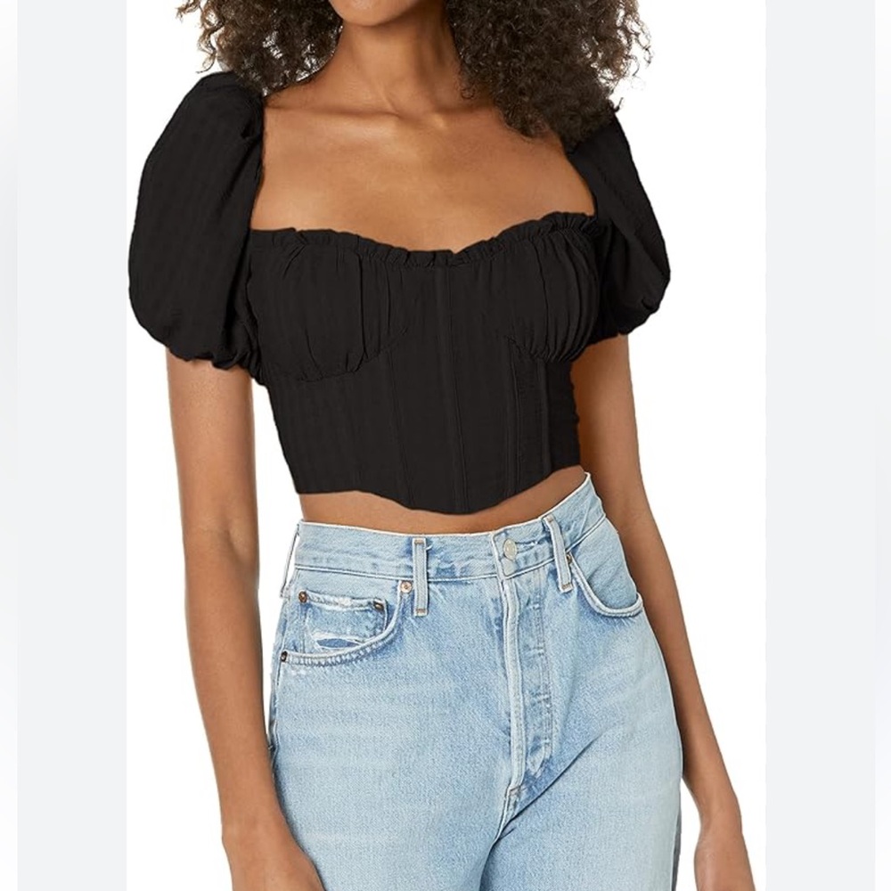 Astr Black Puff Sleeve Crop Top